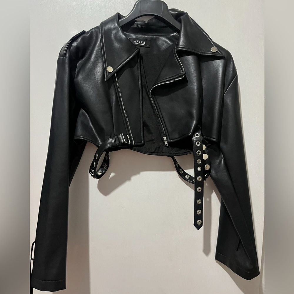 AKIRA Black Cropped Faux Leather Jacket